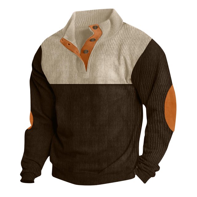 Blusa y camisa de manga larga con cuello alto para hombre, estilo casual, con retazos, de algodón.