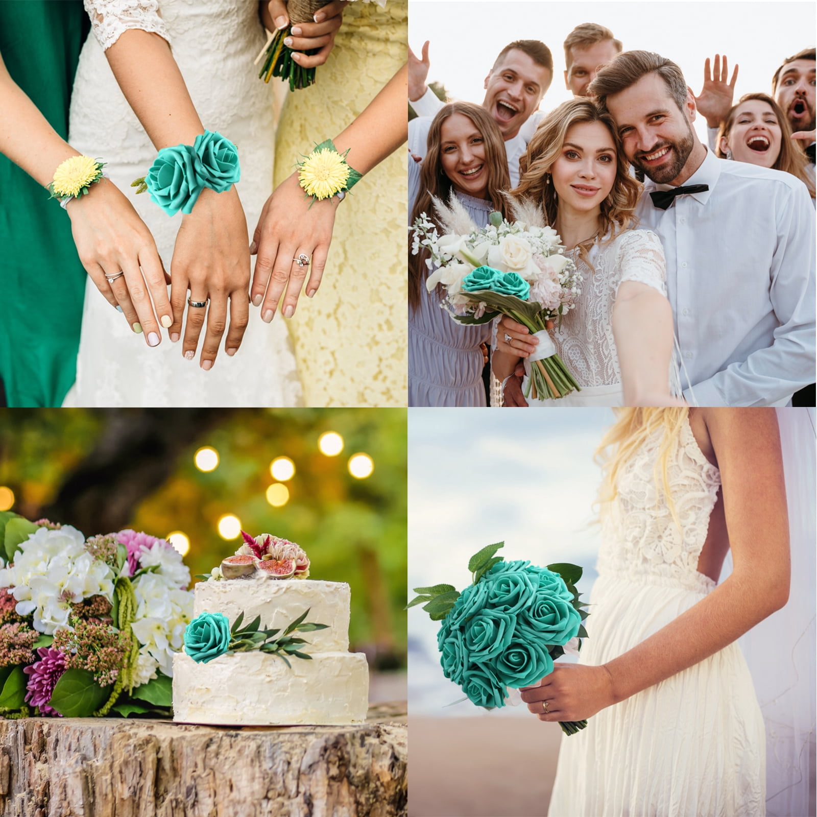 50 PCS Dark Turquoise Artificial Flowers Real Looking Faux Foam Fake Roses with Stems for Wedding Decoration Bridal Shower Centerpieces Arrangements Party Tables Decor