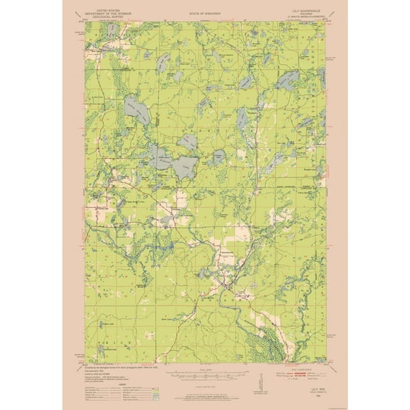 Topographical Map - Lily Wisconsin Quad - USGS 1950 - Vintage Wall Art