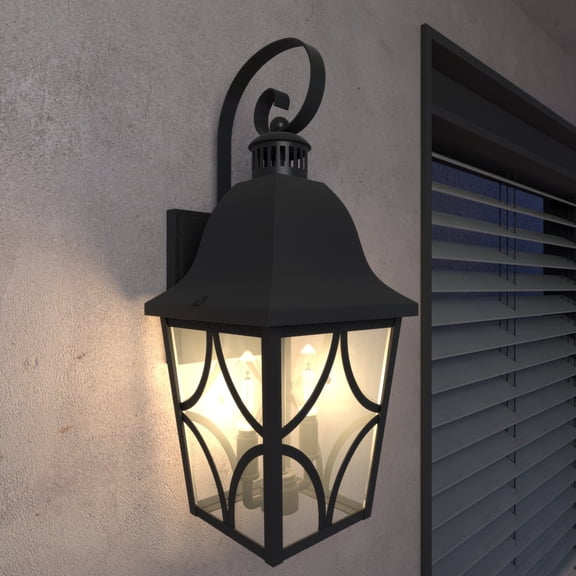 Matte Black Outdoor Wall Light Fixtures - Waterproof Exterior Wall Sconce Porch Lights with Clear Glass - Elegant Wall Lamp for House, Garage & Front Door Decor (1 Pack)