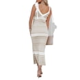 thumbnail image 4 of LANGWYQU Deep V-Neck Striped Long Dress Sleeveless Strappy Tie Bodycon Dress, 4 of 5