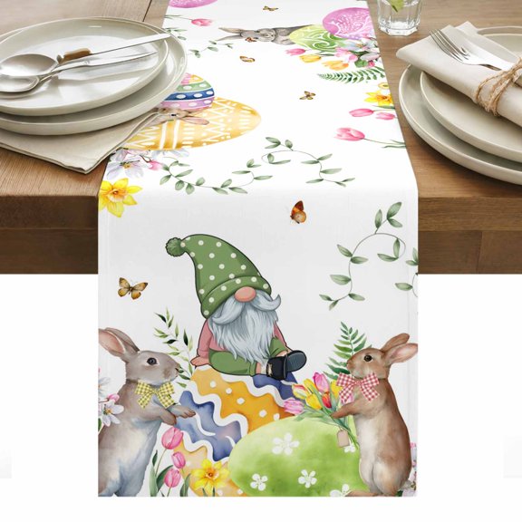Green Easter Table Runner - 108 Inch Long, Kitchen Dining Table Runner Dresser Scarves, Eggs Gnomes Bunny Elegant Farmhouse Farmhouse Decor for Coffee Tables Wedding Party Banquet