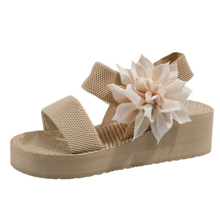 

PMUYBHF Women s Sandals Size 9 Summer New Roman Shoes Casual Fashion One Line Buckle Flower Open Toe Thick Sole Sandals