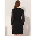 thumbnail image 4 of INSPIRE CHIC Women's Elegant V Neck Sheer Contrast Button Decor A-Line Dress, 4 of 6