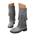 thumbnail image 4 of Aihuaihua Womens Faux Suede 2 Layer Tassel Fringe Flat Mid Calf Boots Classic Double Fringe Moccasin Boots Mid Calf Women Flat, 4 of 10