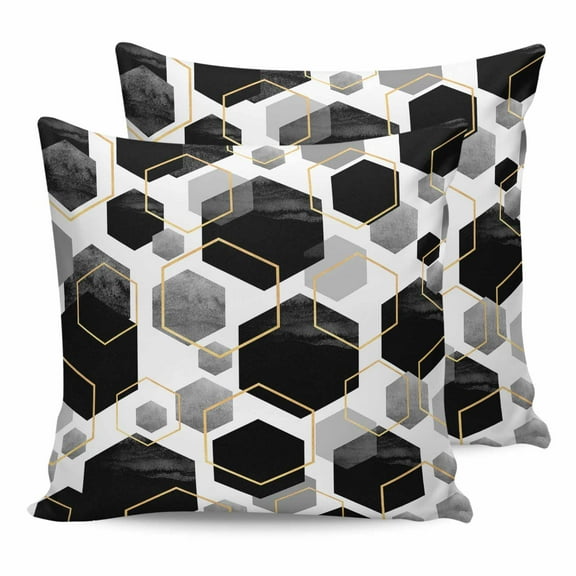 Outdoor Waterproof Throw Pillow Covers Set of 2 Black Geometric Decorative Pillowcases Square Outdoor Pillows Cushion Case 18x18 Inch Modern Abstract Lines Patio Pillows for Couch Sofa Bed Garden