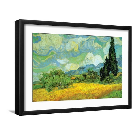 Art.com Cypresses Art Print by Vincent van Gogh, Black Frame Wall Art, 23" x 17"