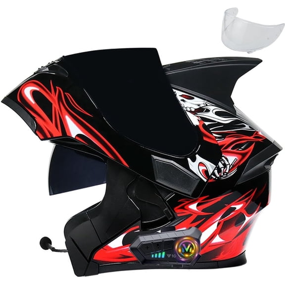 Bluetooth Motorcycle Helmets Helmets for Adults Motorcycle DOT Approved Modular Motorcycle Dual Visor Helmets, Built-in Dual Speaker with Microphone, for Adult Men and Women
