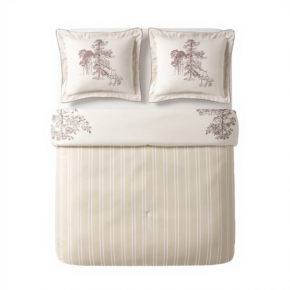 Disney Winnie The Pooh 3 Piece Khaki Comforter and Sham Bedding Set, All Ages, Queen
