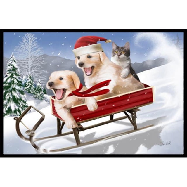 Carolines Treasures PTW2015MAT Dogs And Kitten In Sled Need For Speed Indoor & Outdoor Mat- 18 x 27 in.