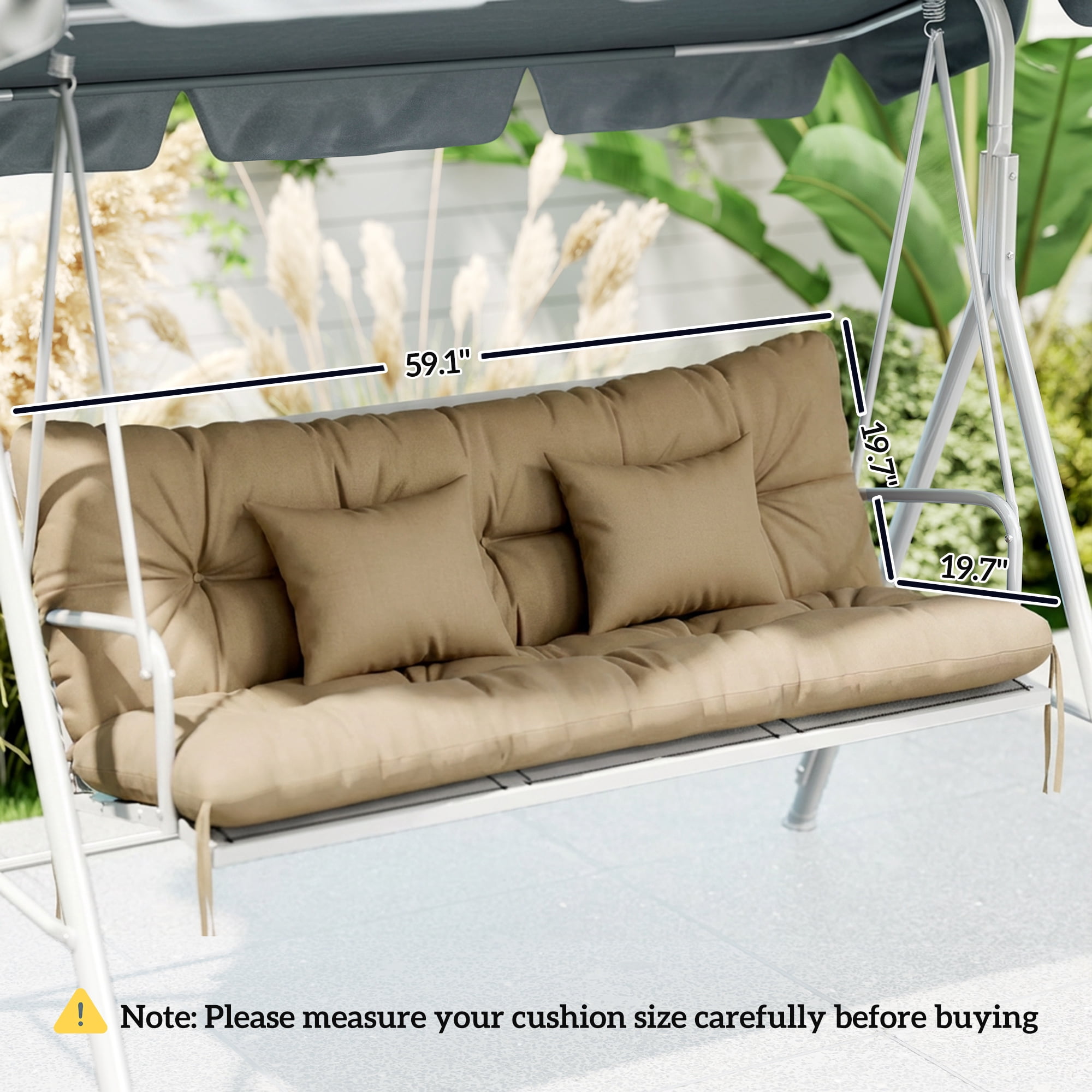 Alvantor Tufted Bench Cushions with Backrest & Throw Pillows, 59" Bench Chair Cushions for Outdoor Furniture, khaki