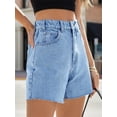 thumbnail image 3 of Summer Matched High Women's Shorts Straight Leg Raw Hem Retro Waist Denim Shorts with Pockets, 3 of 6