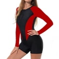 thumbnail image 4 of Hduncf Long Sleeve Rash Guard Swimsuits for Women UPF 50+ One Piece Surfing Bathing Suits Front Zipper Swimwear Red XL, 4 of 5