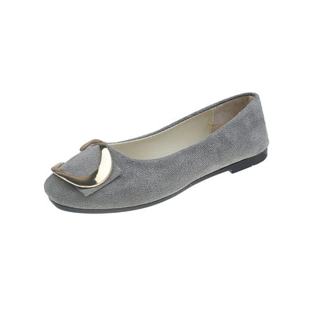 

Lumento Casual Shoe for Women Flat Shoes Party Slip On Flats Wedding Comfort Faux Suede Anti-Slip Square Toe Gray 5.5