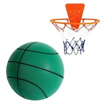Silent Basketball with Hoop–Indoor Basketball for Quiet Dribbling and Indoor Training,Pro PU Foam Ball,Foldable Hoop for Bedroom,Office & Home（Green,8 Inches Ball)