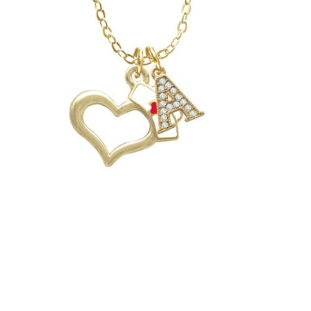 - Gold Tone Open Heart with Nurse Hat - A - Gold Tone Crystal Initial Sophia Necklace, 18