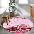 thumbnail image 4 of Round Area Rug 4 Ft, Valentine's Day Washable Non-Slip Circle Carpet for Living Room/Bedroom, Romantic Love Roses Truck Ombre Pink Low-Profile Crawling Mats Collection Rugs for Indoor, 4 of 7