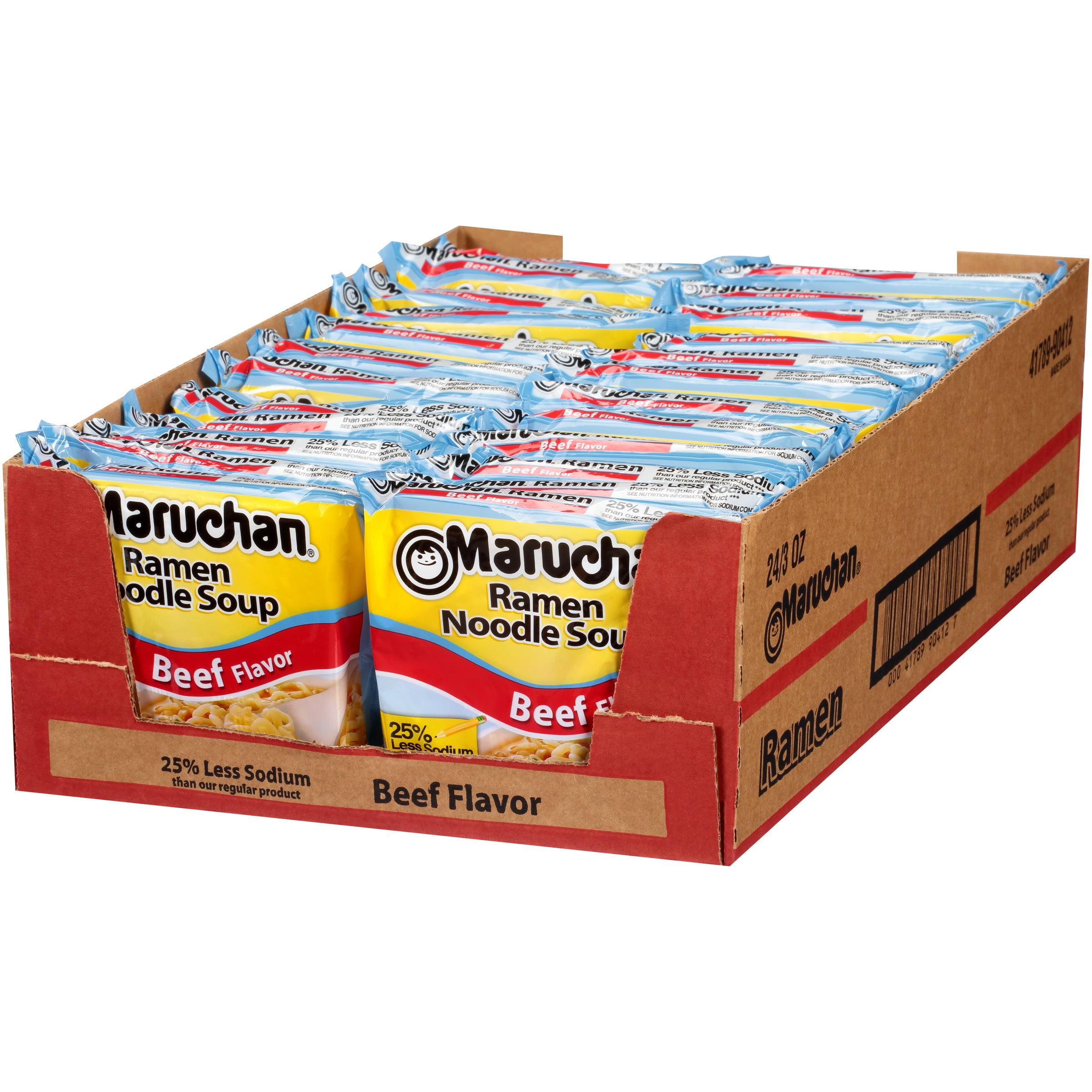 Maruchan Beef Flavor 25% Less Sodium Ramen Noodle Soup 24-3 oz. Bags