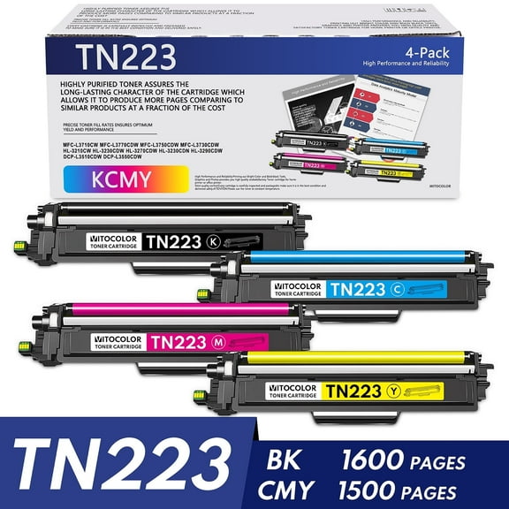 TN223  Toner Cartridge 4 Pack Replacement for Brother TN-223 Toner for HL-3270CDW Printer（BK/C/M/Y）