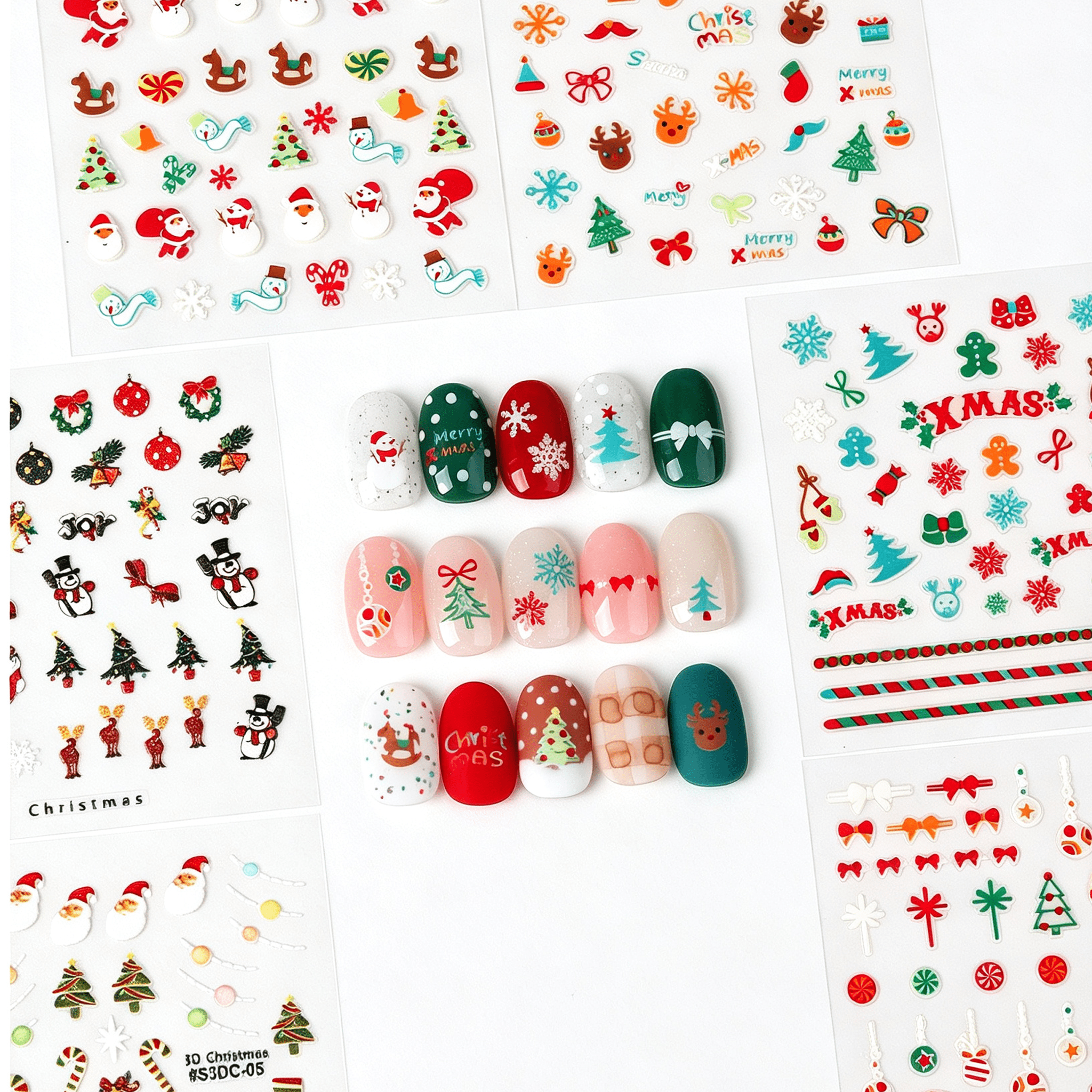 Holiday Nail Art Decals for Festive DIY Manicure, Santa, Reindeer, Snowflake & Tree Designs