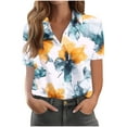 thumbnail image 3 of JURANMO Summer Tops for Women Dressy Casual Button Down Business Blouses Plus Size Loose Lapel Hawaiian Print Short Sleeve Shirts Yellow XXL Sales Prime, 3 of 5