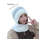 thumbnail image 5 of Gorro de invierno para mujer Skymirror, tejido grueso con bloques de colores, resistente al viento, cálido, suave, con orejas de felpa, decoración de bolas, elástico, antideslizante, gorro, bufanda,, 5 of 7