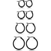 ZEZH 4 Pairs Stainless Steel Hoop Earrings Set Cute Huggie Earrings for Women,10MM-40MMblack