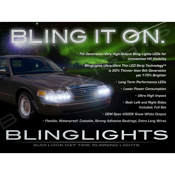 For 1998-2011 Ford Crown Victoria LED DRL Strips Headlamps Headlights Head Lamps Day Time Running Lights