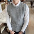 thumbnail image 1 of Chaleco de lana de otoño e invierno para hombre, chaleco tipo suéter sin mangas con cuello en V, chaleco de punto de color sólido con giro grueso, chaleco de moda, 1 of 6
