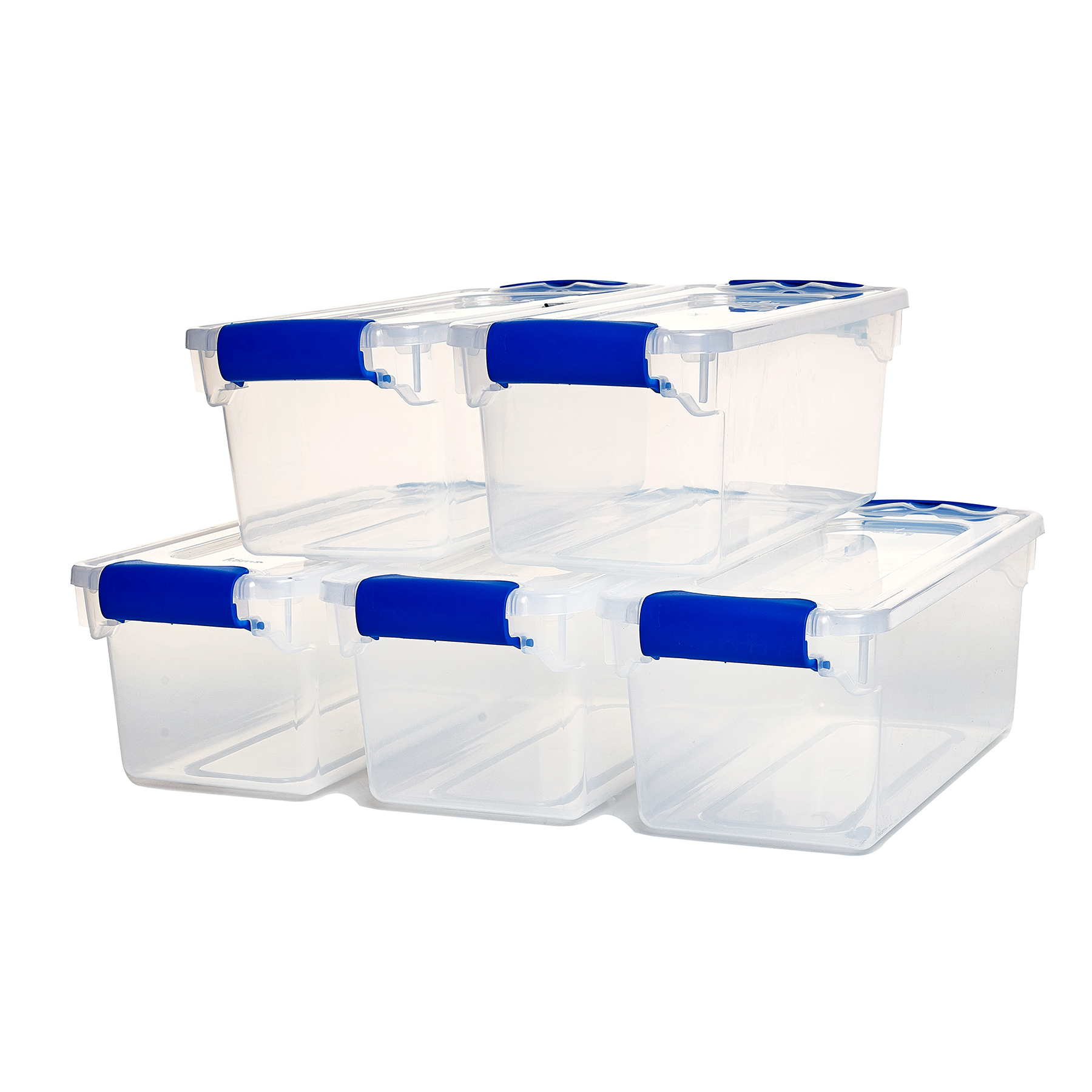 Homz 7.5qt Latching Plastic Storage Container, Clear/Blue, Set of 5 - image 2 of 7
