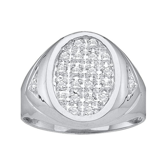 14kt White Gold Mens Round Diamond Oval Cluster Ring 1/4 Cttw