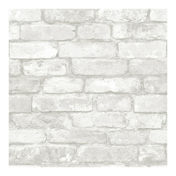 NuWallpaper Grey and White Brick Vinyl Peel And Stick Wallpaper, 216-in by 20.5-in, 30.75 sq. ft.