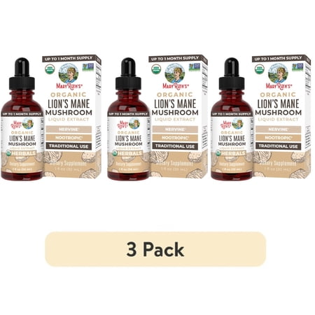 (3 pack) MaryRuth's USDA Organic Lion’s Mane Mushroom Liquid Drops Nootropic Herbal Supplement Vegan, Unisex, Non-GMO 1 fl oz / 30 ml