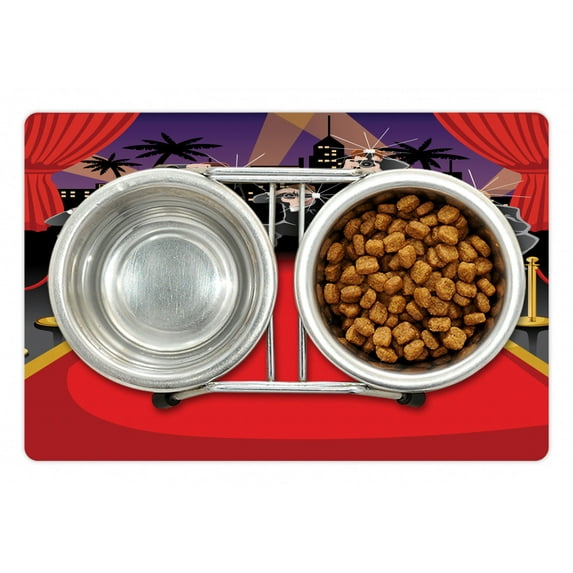 Paparazzi Pet Mat for Food and Water, Photographers Taking Pictures at Red Carpet Special Occasion Famous, Non-Slip Rubber Mat for Dogs and Cats, 18" X 12", by Ambesonne