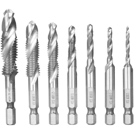 HWZWT Quick Change Tapping Drill Tool Drill Accessory Set Combination Drill and Tap Set HSS 7-Piece Set Combination Drill and Tap Set 1/4