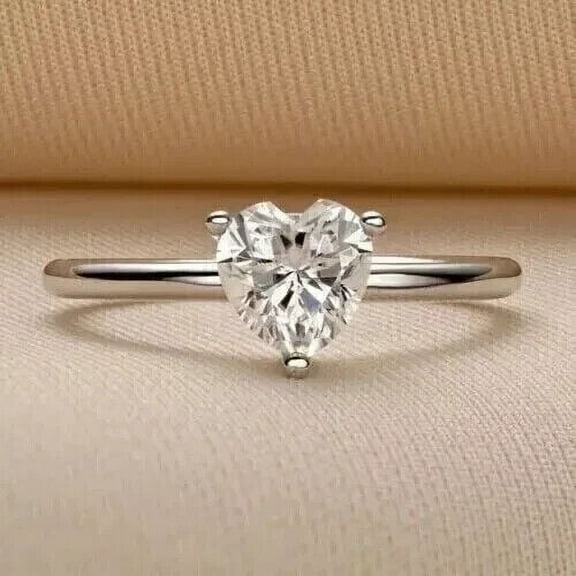 2Ct Lab Created Diamond Heart Cut Solitaire Engagement Ring 14K White Gold Plated