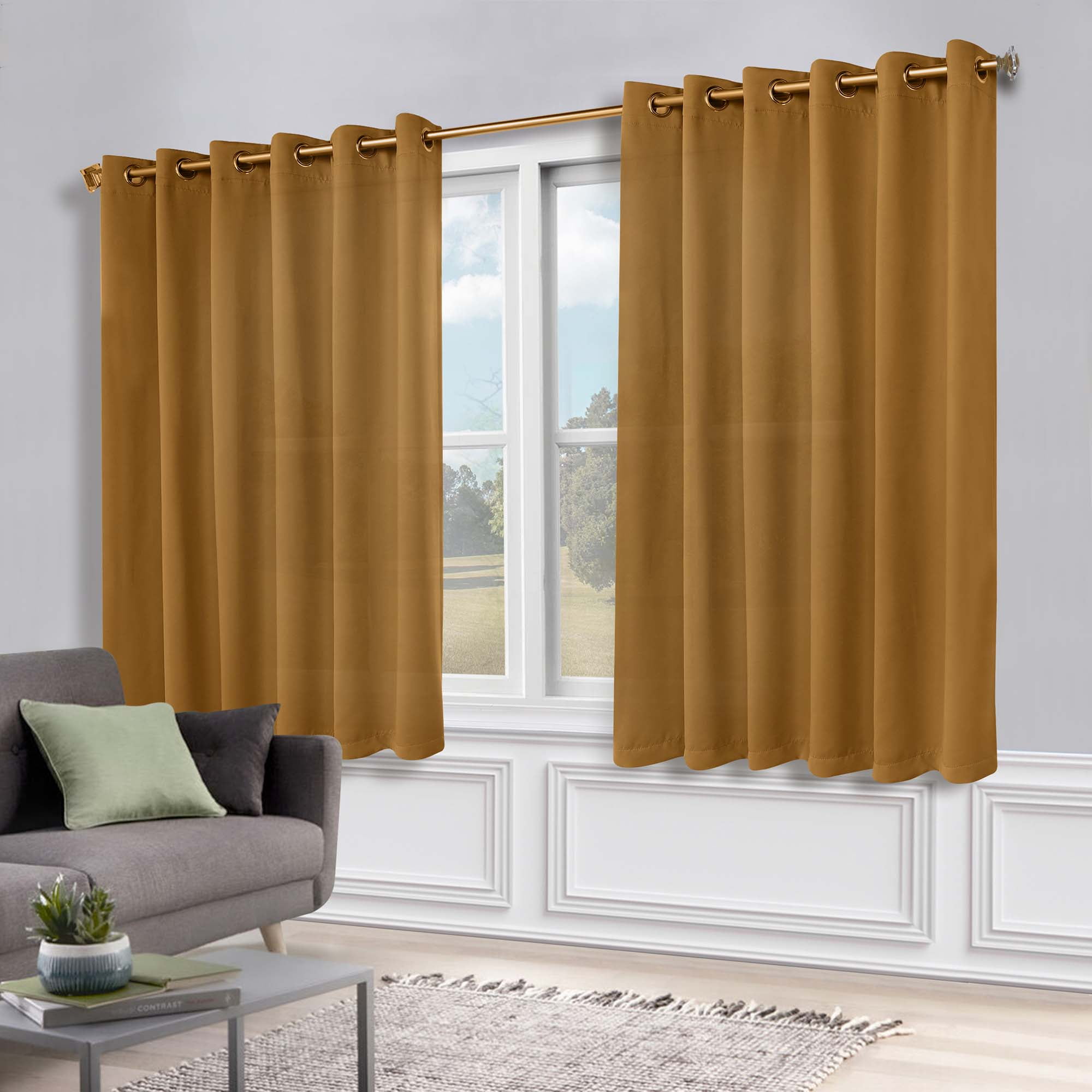 Superior Blackout Solid Light Filtering Grommet Curtain Panel Set, 70" x 63", Caramel Brown