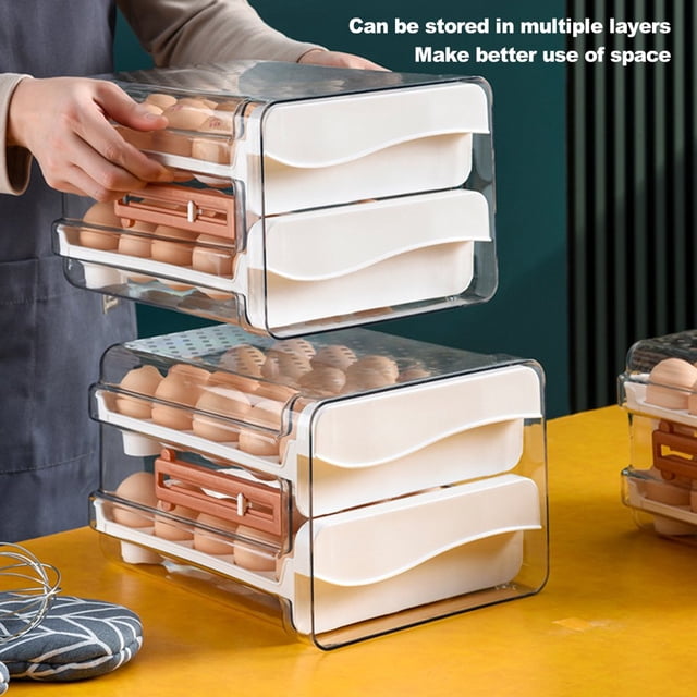 Egg Tray with Time Scale Transparent Lid Drawer Type Refrigerator Dumpling Eggs Storage Box Kitchen Gadget Daily Use