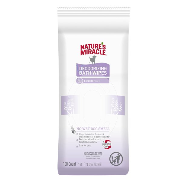 Toallitas de baño desodorizantes Nature's Miracle para perros, 100 unidades