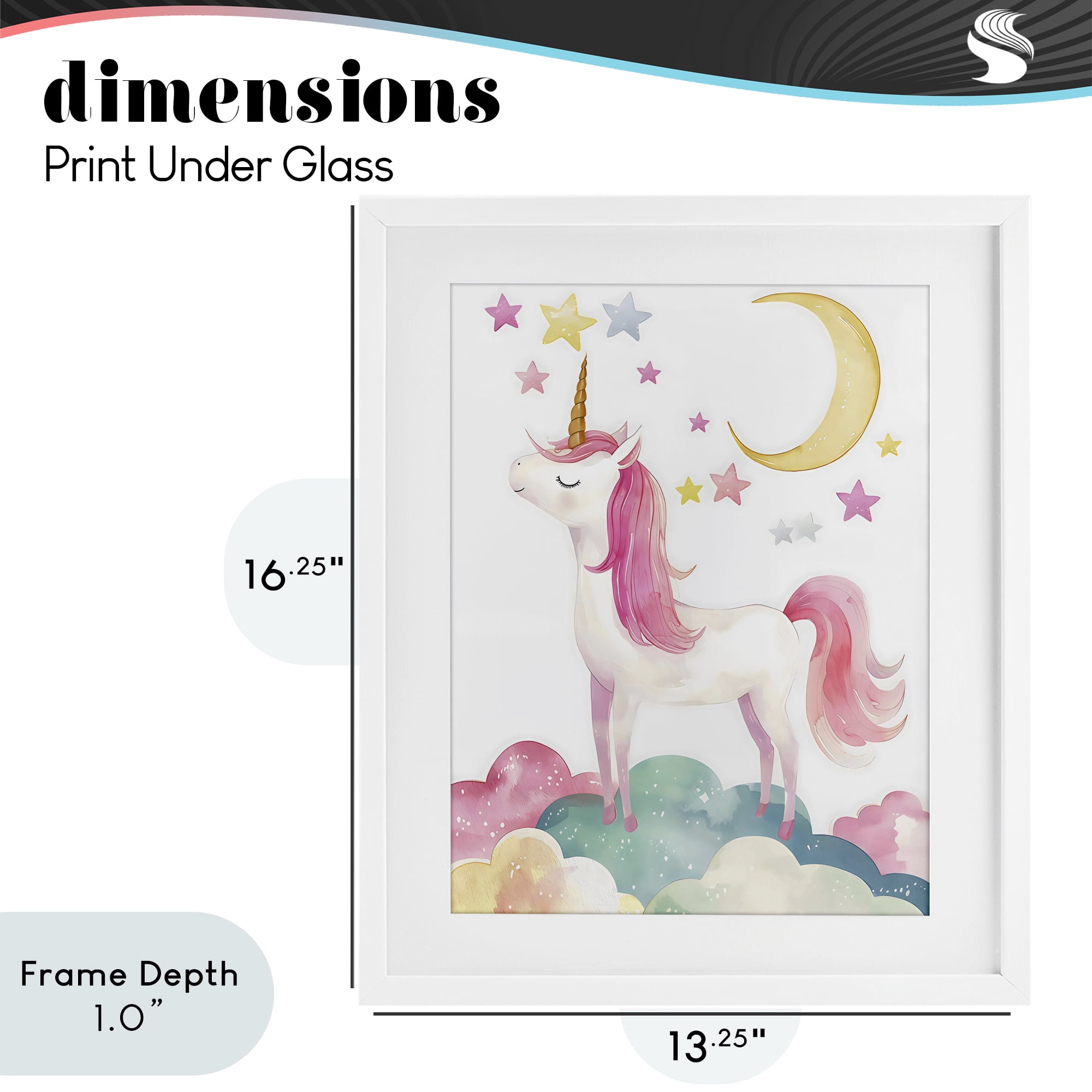Stupell Industries Unicorn Standing On Clouds White Framed Print Under Glass, design by Creative Studio