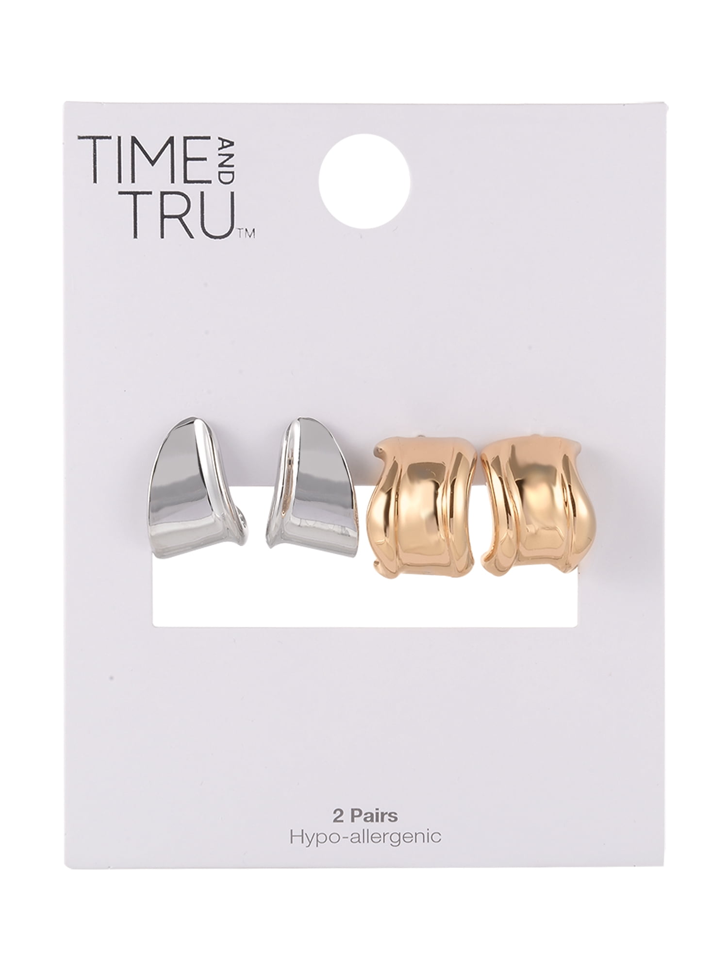Time and Tru Goldtone and Silvertone 2-On Textured Wide Hoops Earring Set
