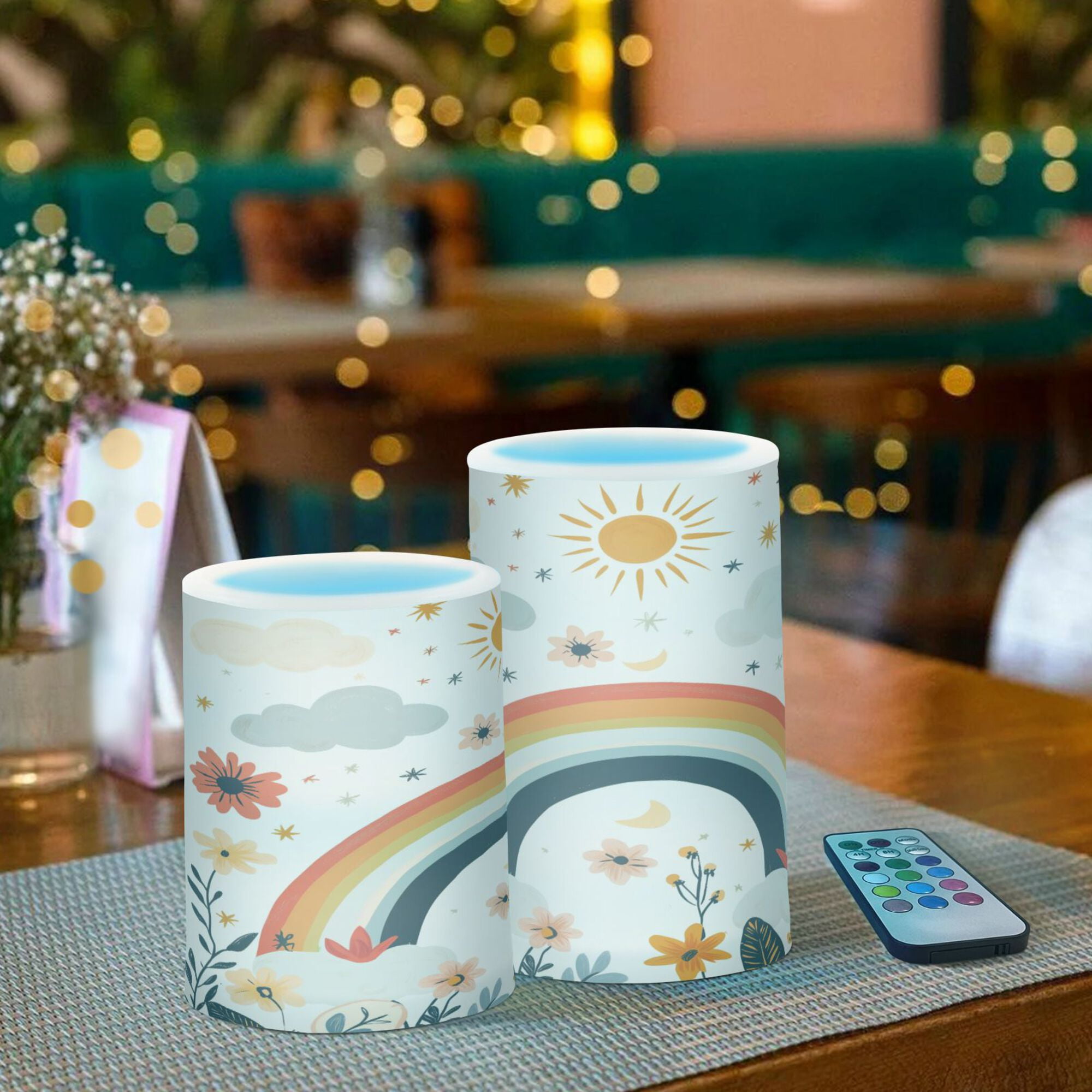 Yayeee Flameless Candles with Remote Flickering Battery Operated Multi Color Changing, Cute Rainbow