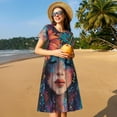 thumbnail image 4 of Xecao Robe Midi Bohème Colorée pour Femmes Été Manches Courtes avec Poches Décontractée Robe T-Shirt Fluide Robe de Plage, 4 of 6