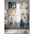 thumbnail image 2 of Vintage Blue Floral Sheer Curtains 108 Inch Length 2 Panels Set Window Treatments, Butterflies Watercolor Flower Tan Rod Pocket Semi Curtains for Living Room/Bedroom/Kitchen Décor, 104"W x 108"L, 2 of 7