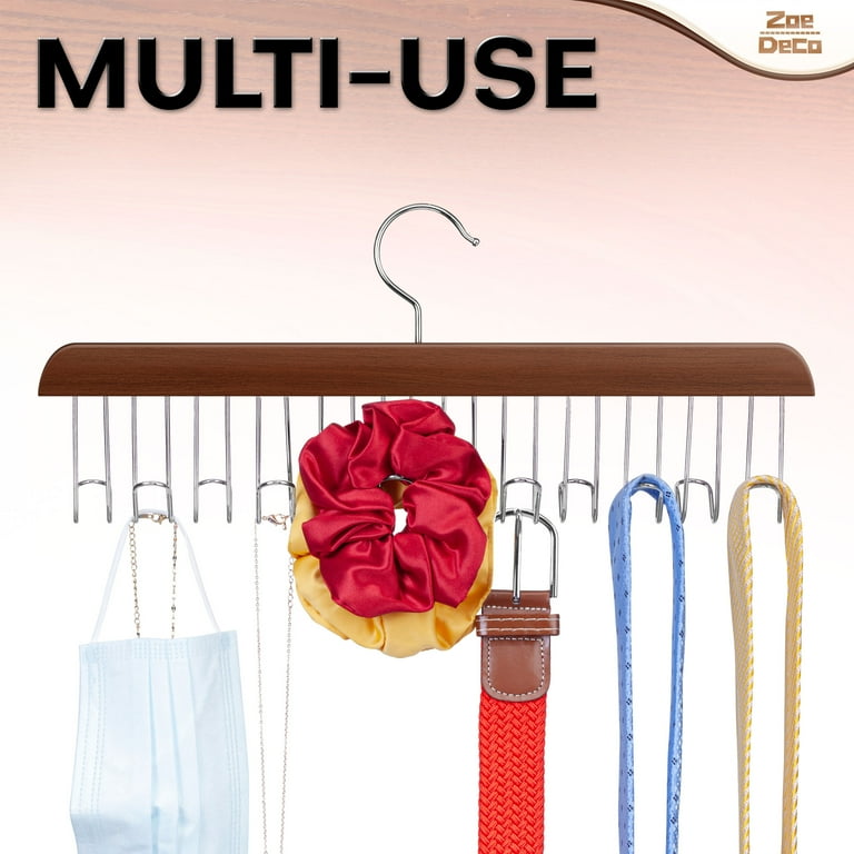 Wooden Belt Hanger Closet Organizer 12 Hooks Cherry Maple by Zoe Deco