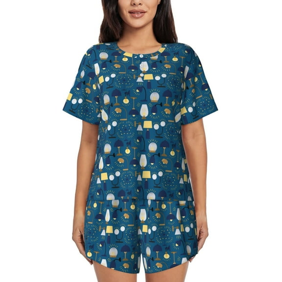 Logiee Various Lights Print Womens Pajamas Set,Short-Sleeve Pajama 2 Piece Sleepwear with Pockets-Small