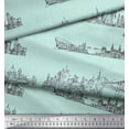 thumbnail image 2 of Soimoi Green polyester Crepe Fabric Different City Monuments Architectural Printed Fabric 1 Yard 42 Inch Wide, 2 of 3
