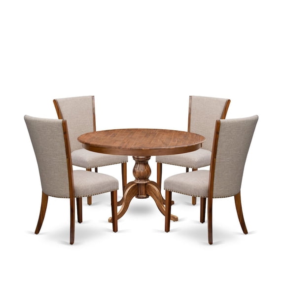 Luxe by East West Furniture 5 Piece Dinette Set Consists Of 48" Round Dining Table In Light Tan Color