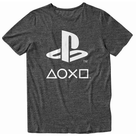 Playstation Logo with Controller Buttons Adult T-Shirt (Large Charcoal Heather) Playstation Logo with Controller Buttons Adult T-Shirt (Large Charcoal Heather)
