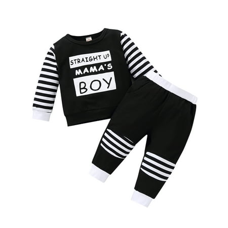 

Bmnmsl Baby Sets Round Neck Letter Long Sleeve Shirt Striped Pants
